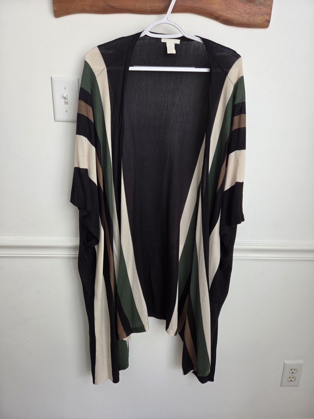 H&M Black, Green & Cream Striped Kimono-Style Cardigan